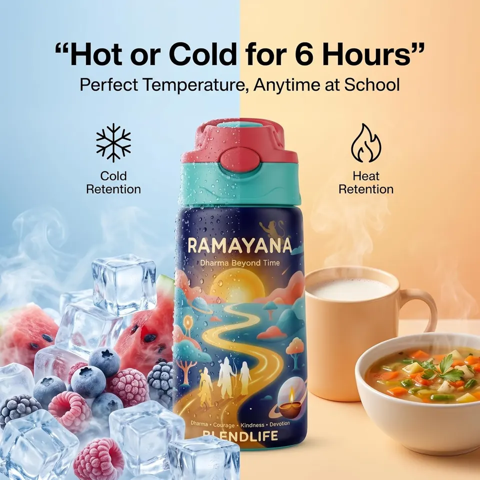 Ramayana Edition 350ml Insulated Stainless Steel Kids Water Bottle with Straw · thumbnail 7