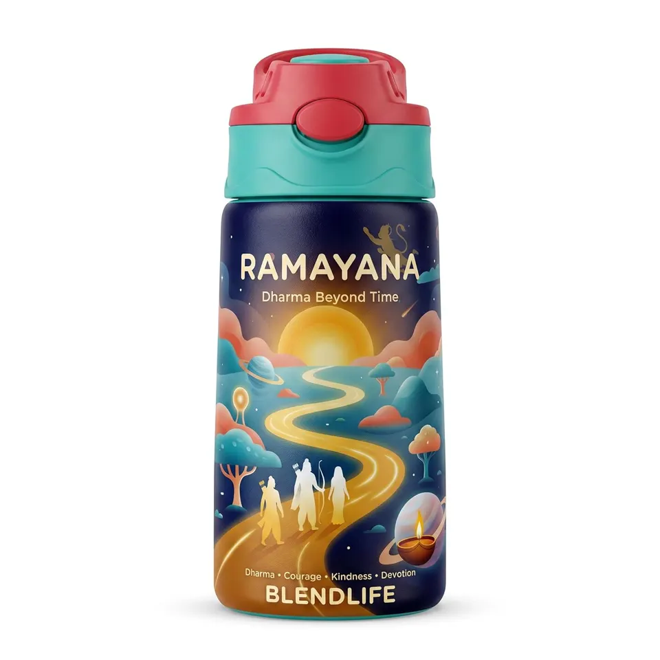 Ramayana Edition 350ml Insulated Stainless Steel Kids Water Bottle with Straw