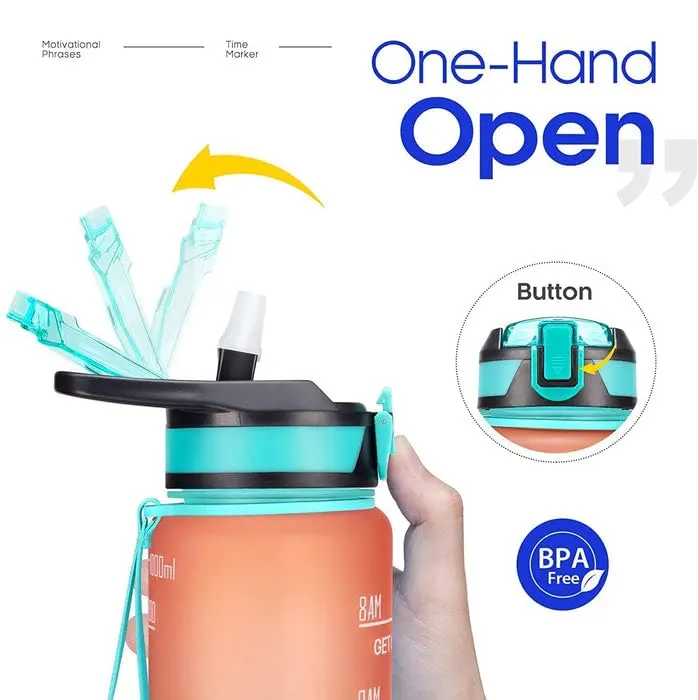 Motivational Time Marker Water Bottle (1000ML) Leakproof, BPA - Free & Stylish Design · thumbnail 4