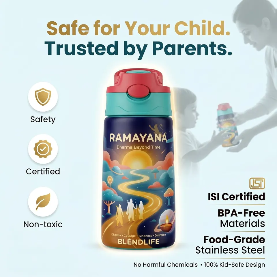 Ramayana Edition 350ml Insulated Stainless Steel Kids Water Bottle with Straw · thumbnail 3