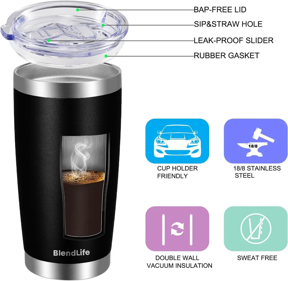BlendLife Premium Insulated Tumbler (600ml) with Straw · thumbnail 5