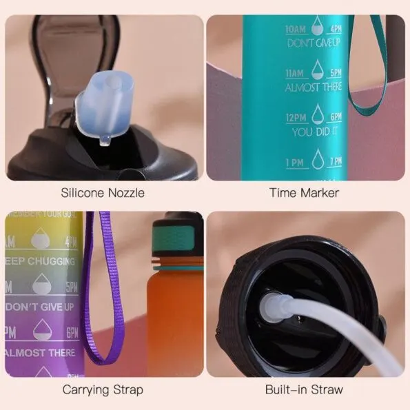 Motivational Time Marker Water Bottle (1000ML) Leakproof, BPA - Free & Stylish Design · thumbnail 2