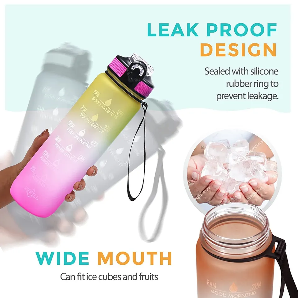 Motivational Time Marker Water Bottle (1000ML) Leakproof, BPA - Free & Stylish Design · thumbnail 5