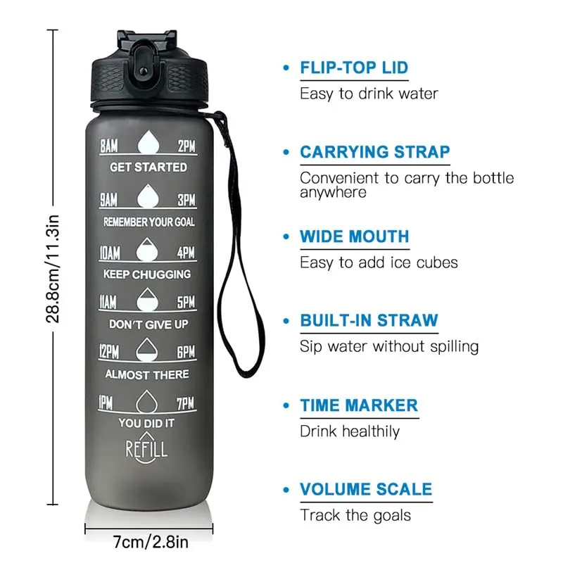 Motivational Time Marker Water Bottle (1000ML) Leakproof, BPA - Free & Stylish Design · thumbnail 7