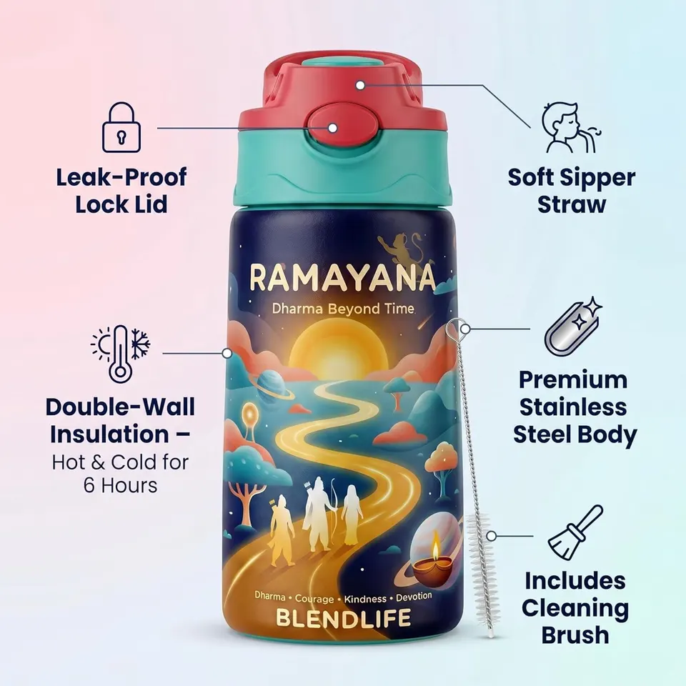 Ramayana Edition 350ml Insulated Stainless Steel Kids Water Bottle with Straw · thumbnail 2
