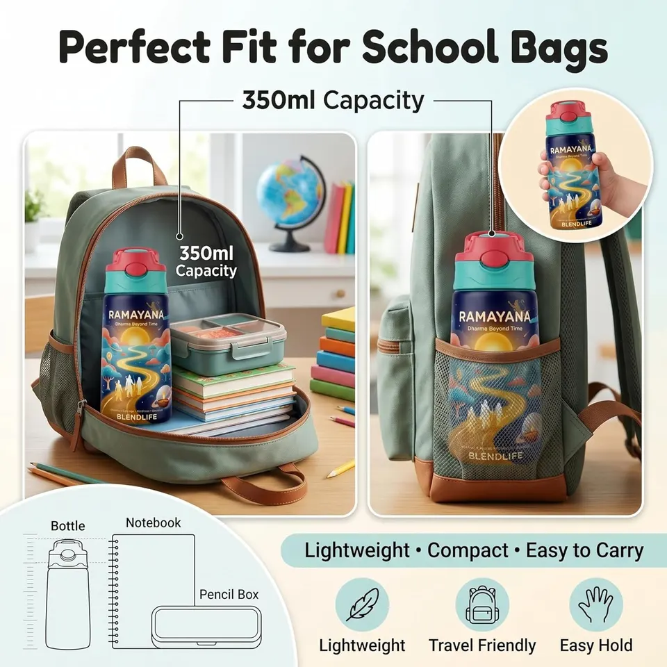 Ramayana Edition 350ml Insulated Stainless Steel Kids Water Bottle with Straw · thumbnail 6